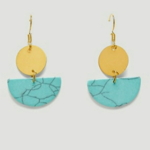 Gold & Turquoise Geometric Dangle Earrings - Picture 2 of 4